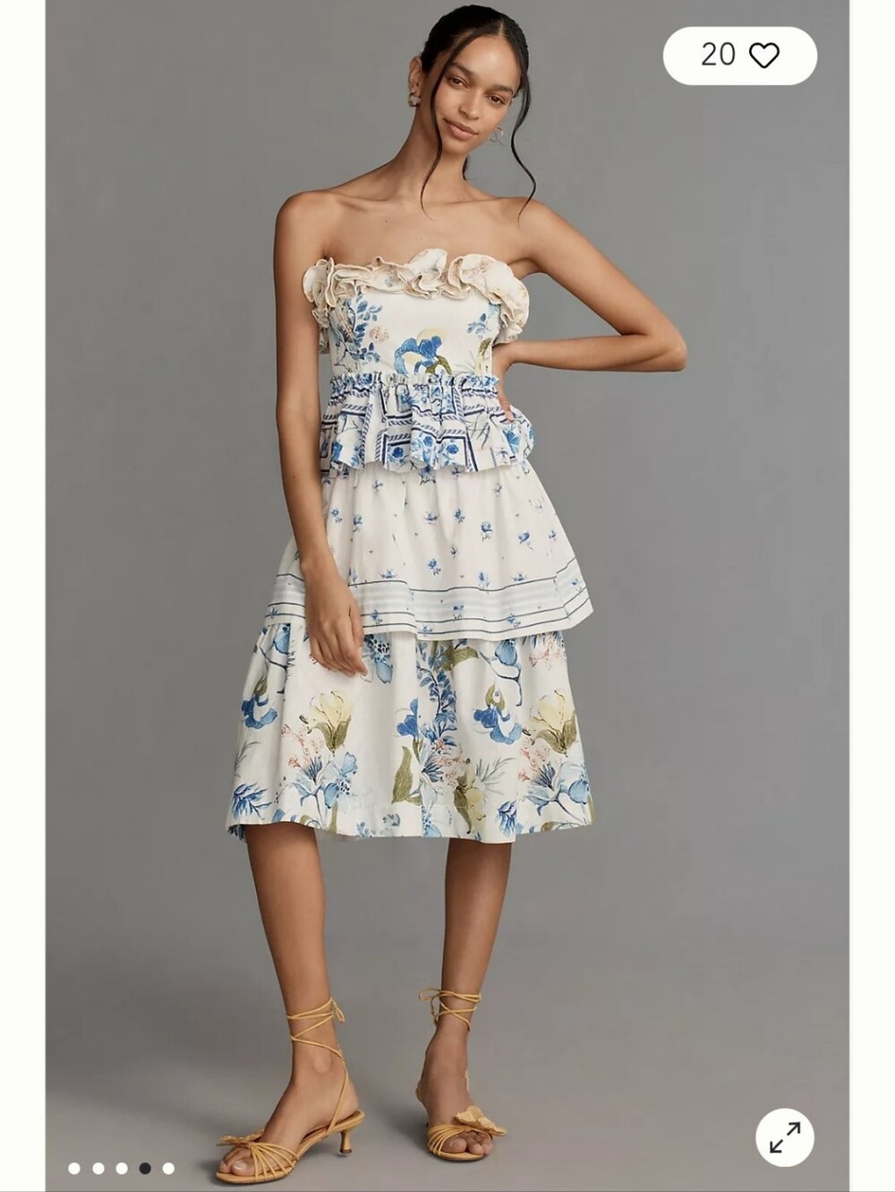Maeve Linen Blend Strapless Ruffle Tiered Knee-Length Dress